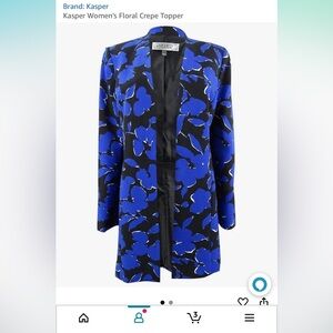 Kasper Women’s Floral Crepe Topper Jacket | Long Open Front Size 10 NWOT